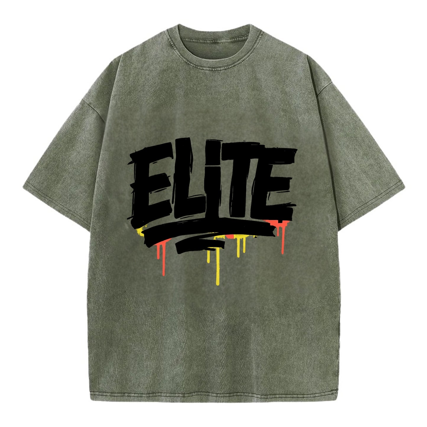 Bold typography design - "ELITE" - top tier, highest level - Vintage T-shirt - Army Green