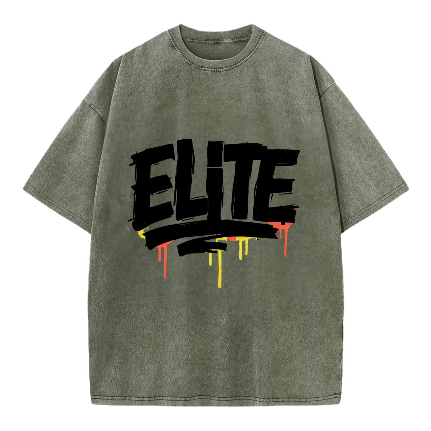 Bold typography design - "ELITE" - top tier, highest level - Vintage T-shirt - Army Green