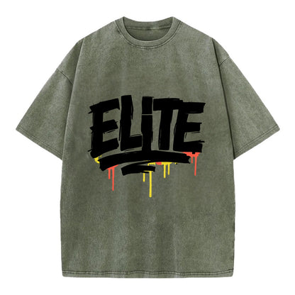 Bold typography design - "ELITE" - top tier, highest level - Vintage T-shirt - Army Green