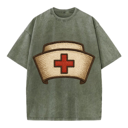 Nurse Cap  - Vintage T-shirt - Army Green