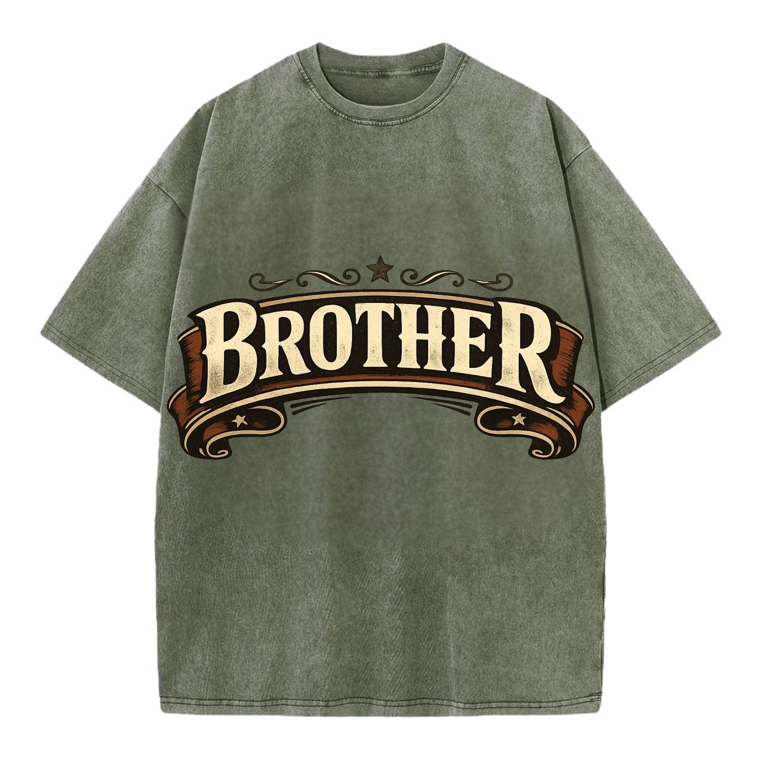 Bold typography design - "BROTHER" - male bond, brotherhood - Vintage T-shirt - Army Green