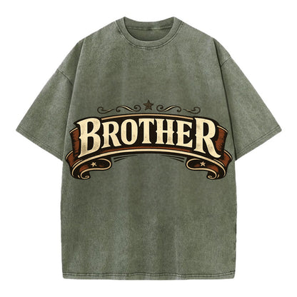 Bold typography design - "BROTHER" - male bond, brotherhood - Vintage T-shirt - Army Green