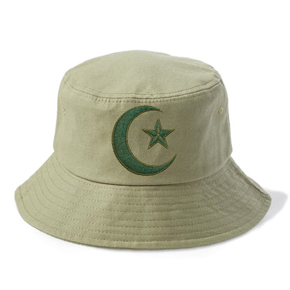 Crescent Moon and Star - Bucket Hat - Army Green