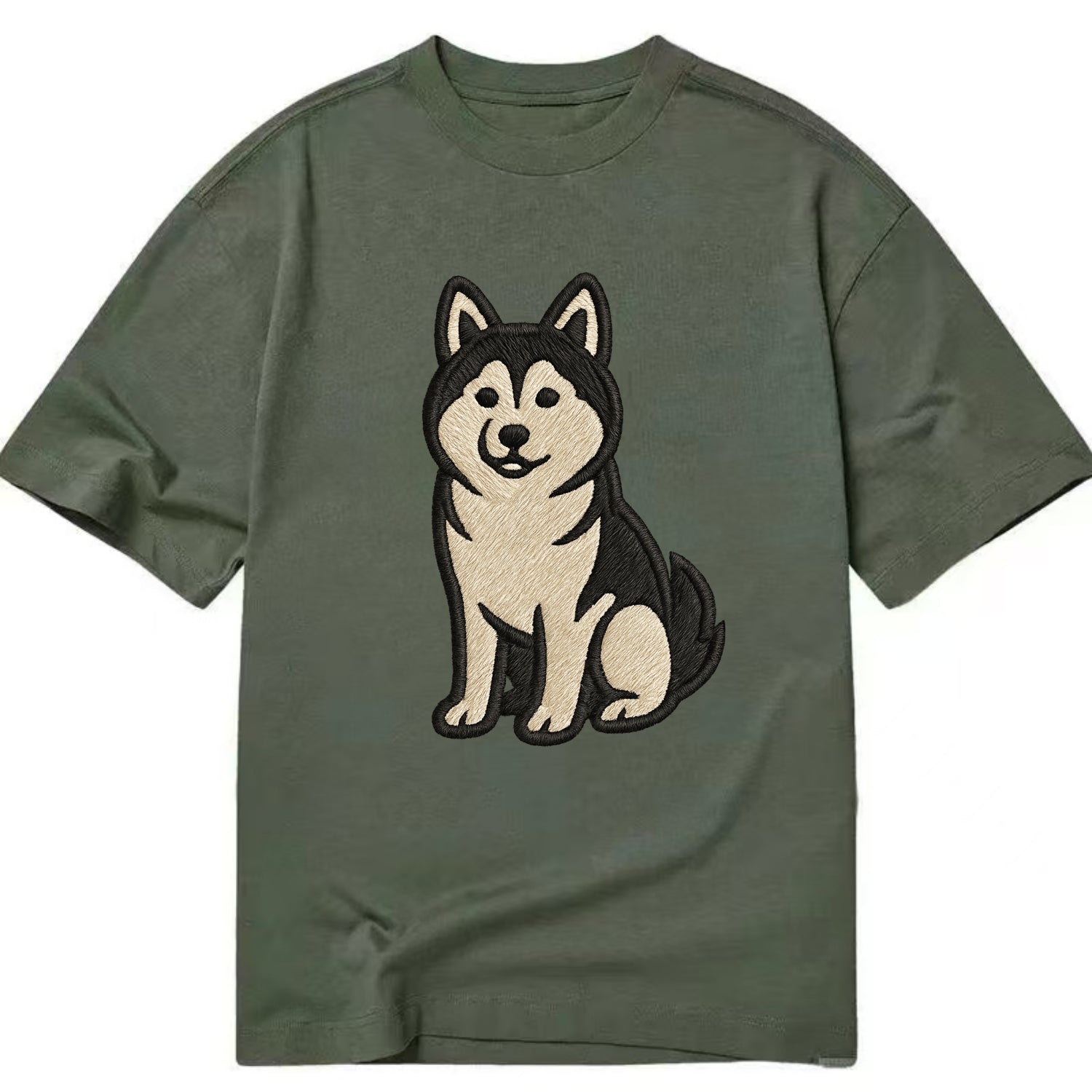 Pomsky - Pomeranian-Husky mix sitting po Classic T-shirt - Army Green