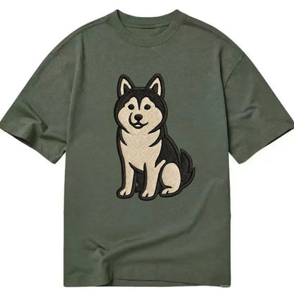 Pomsky - Pomeranian-Husky mix sitting po Classic T-shirt - Army Green