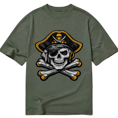 PIRATE SKULL - Jolly Roger skull in black and white , pirate - Classic T-shirt - Army Green