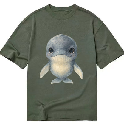 Baby Humpback Whale - dark gray with white flippers, large gentle eyes, - Classic T-shirt - Army Green