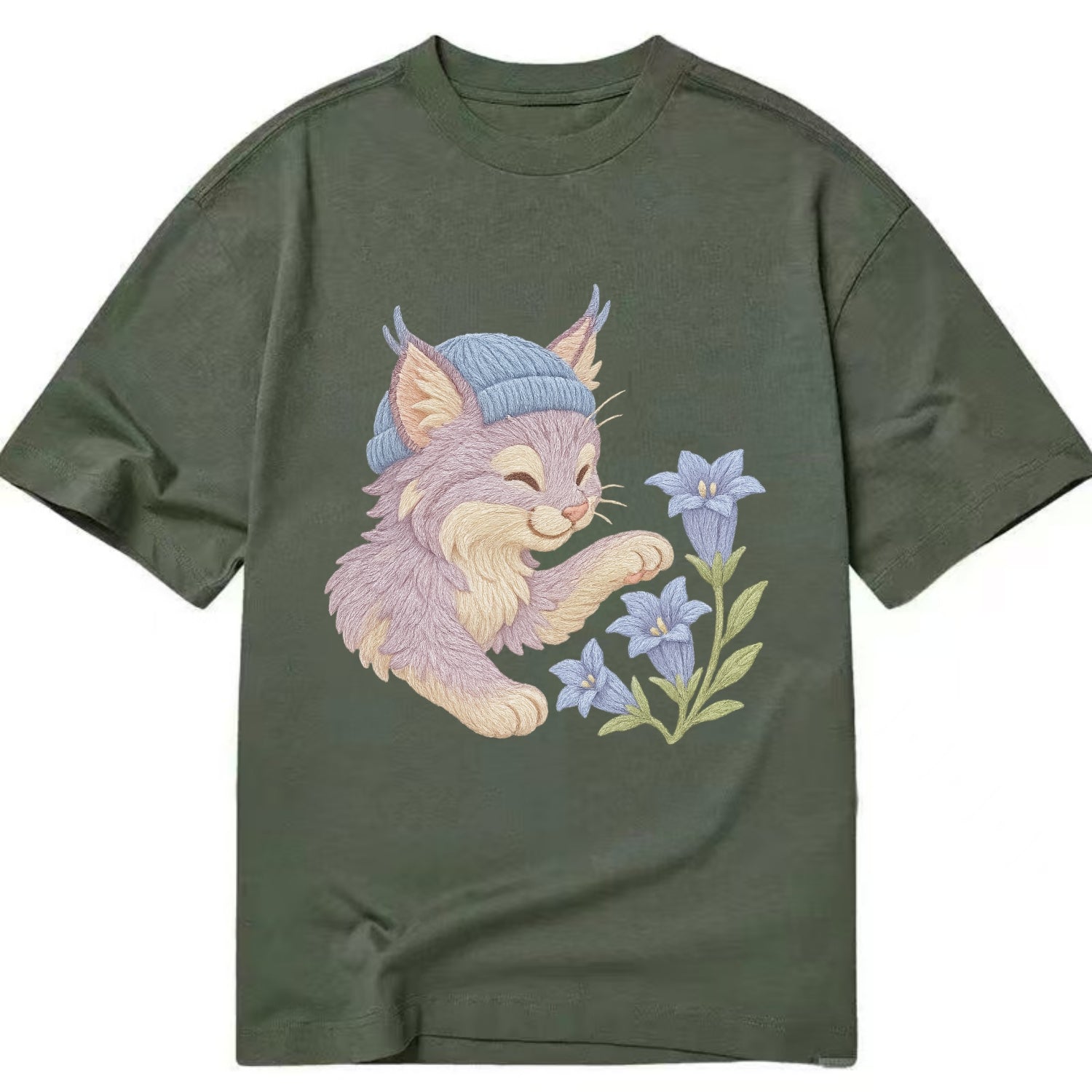 Lynx and Gentian  - Classic T-shirt - Army Green