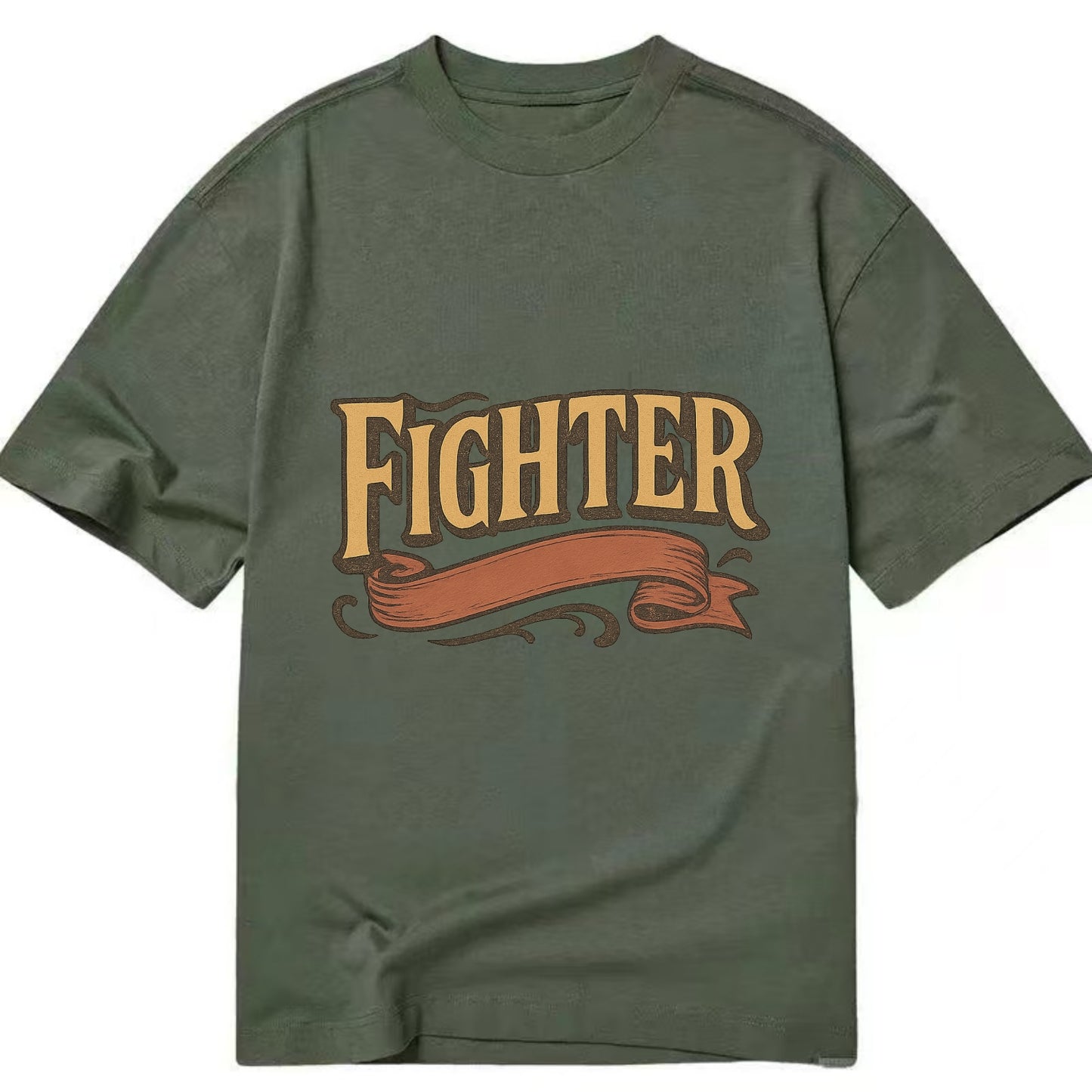 Bold typography design - "FIGHTER" - never giving up, battling on - Classic T-shirt - Army Green