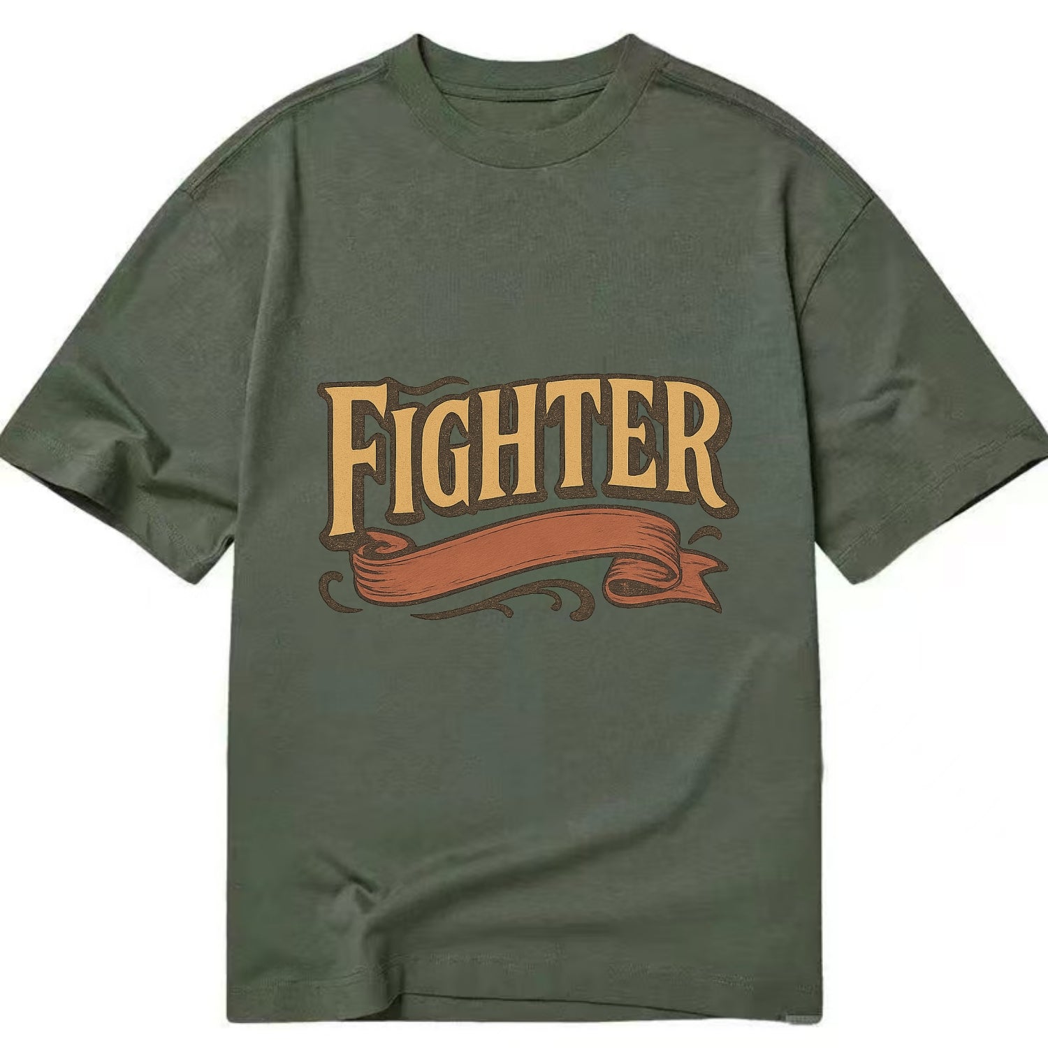 Bold typography design - "FIGHTER" - never giving up, battling on - Classic T-shirt - Army Green