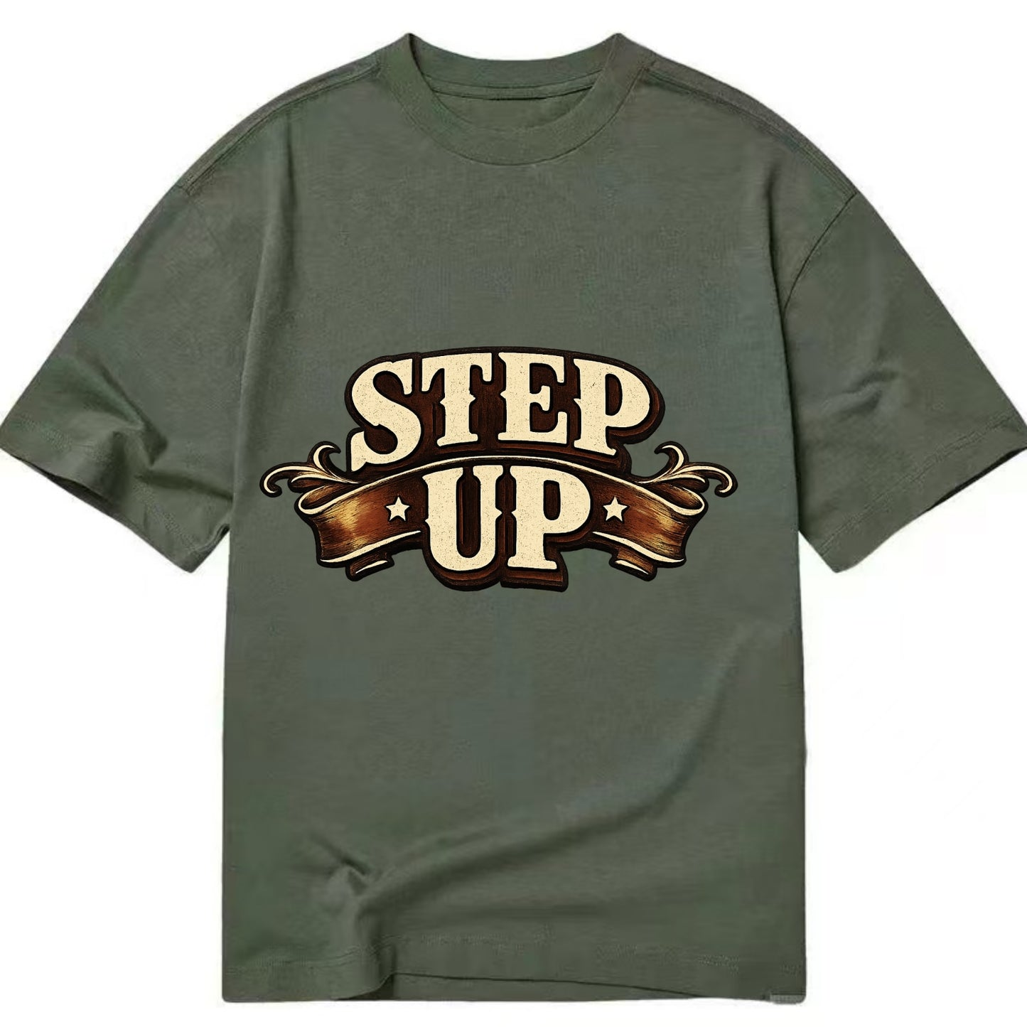 Bold typography design - "STEP UP" - rise to occasion, take charge - Classic T-shirt - Army Green