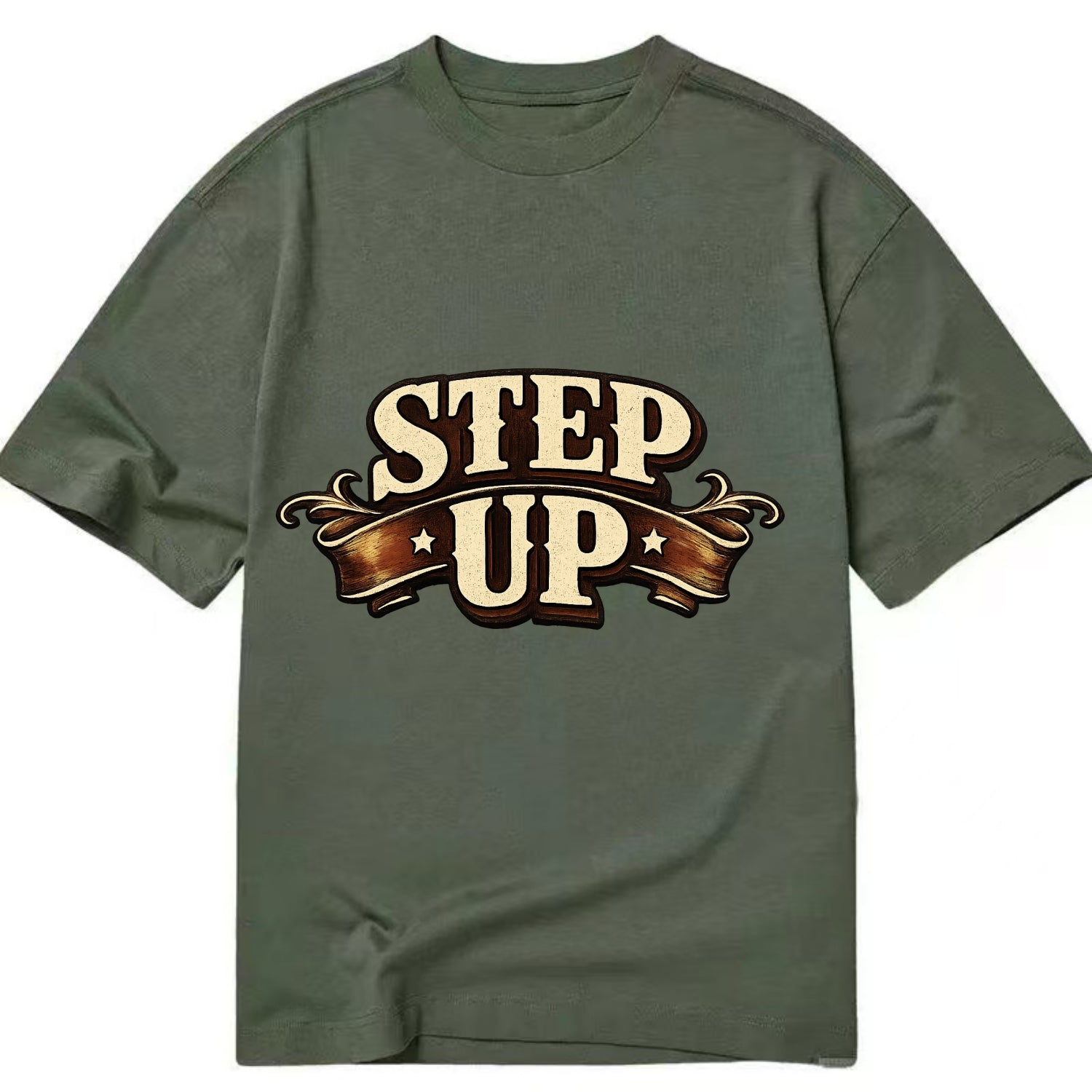 Bold typography design - "STEP UP" - rise to occasion, take charge - Classic T-shirt - Army Green