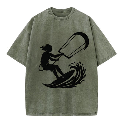 Kite surfer riding wave - Vintage T-shirt - Army Green