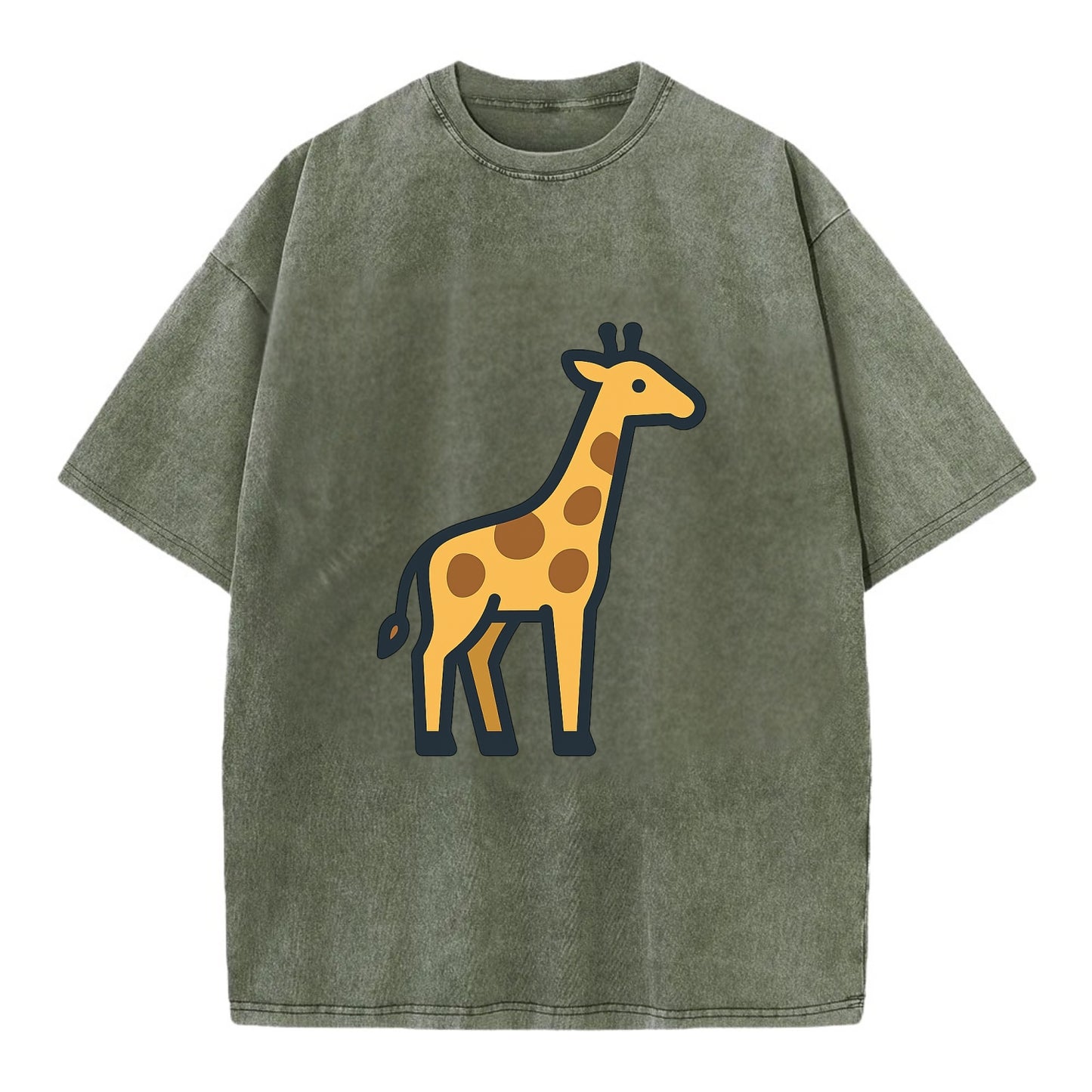 Giraffe - Yellow with brown patches flat side profile - Vintage T-shirt - Army Green