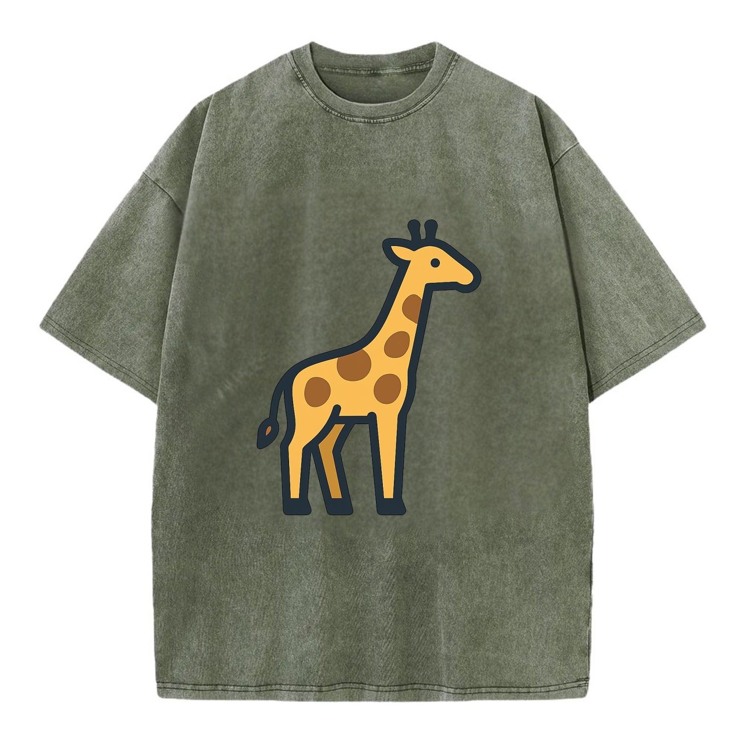 Giraffe - Yellow with brown patches flat side profile - Vintage T-shirt - Army Green