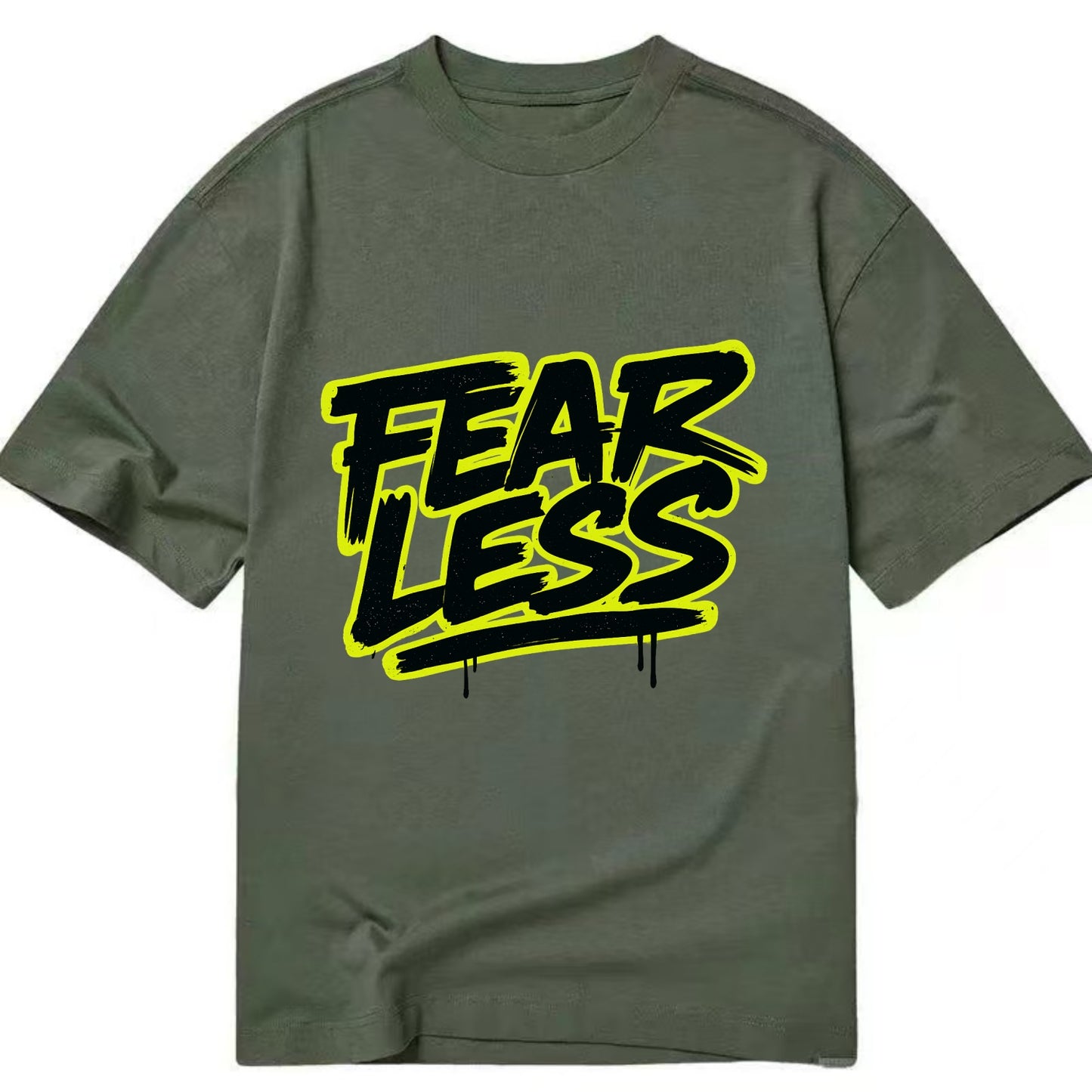 Bold typography design - "FEARLESS" - courage, bravery, facing challenges head on - Classic T-shirt - Army Green