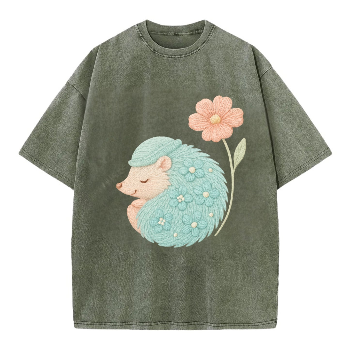 Aqua Hedgehog - Vintage T-shirt - Army Green