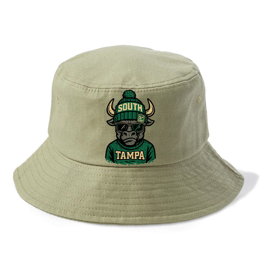 Tampa Bull wearing South Florida beanie with USF patch - Bucket Hat - Army Green