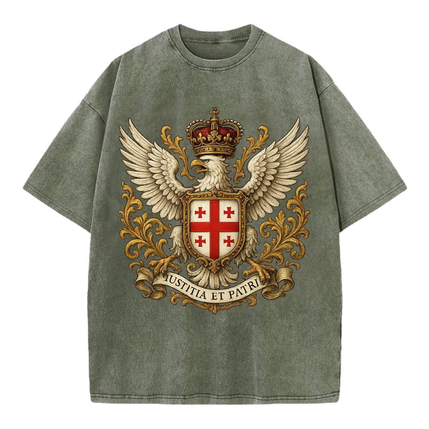 Georgia White Eagle Emblem  - Vintage T-shirt - Army Green