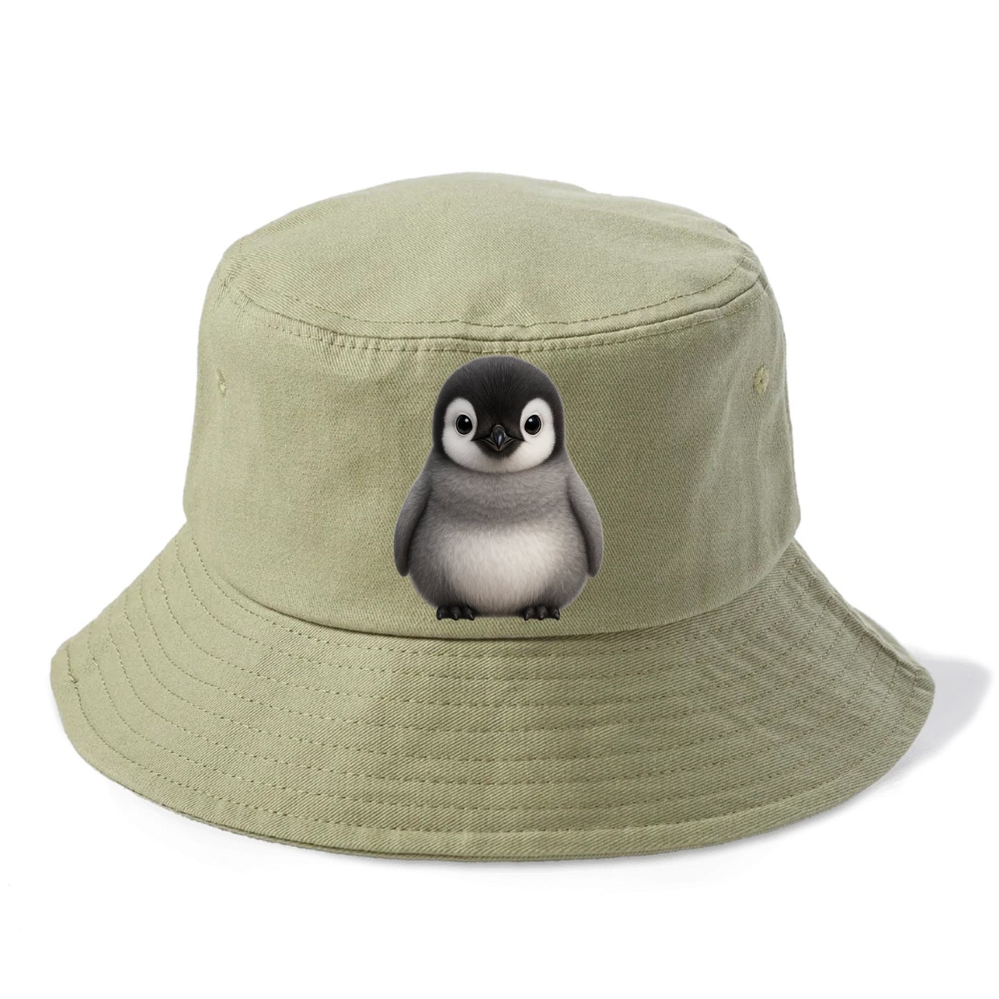 Baby Adelie Penguin - black and white, round body, curious eyes, front-facing, classic - Bucket Hat - Army Green