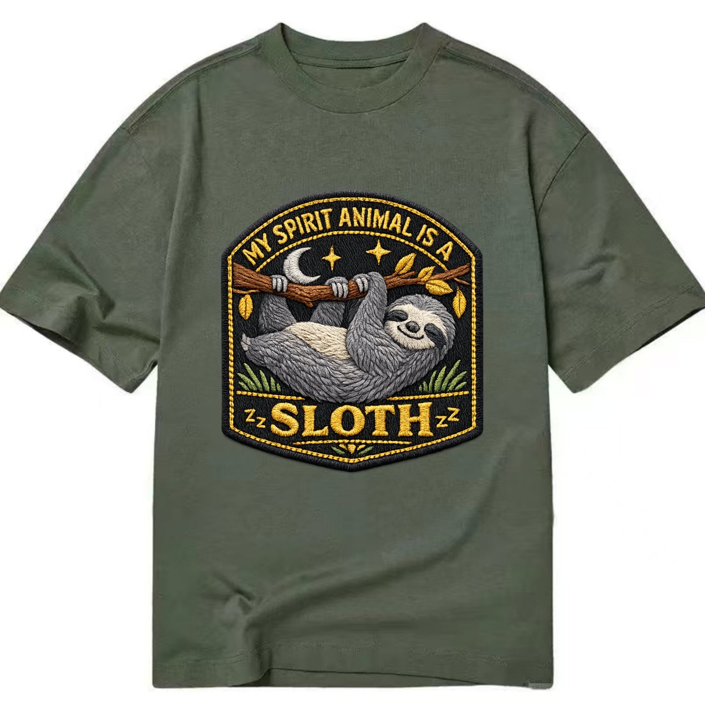 MY SPIRIT ANIMAL IS A SLOTH - lazy sloth in gray , slow life - Classic T-shirt - Army Green