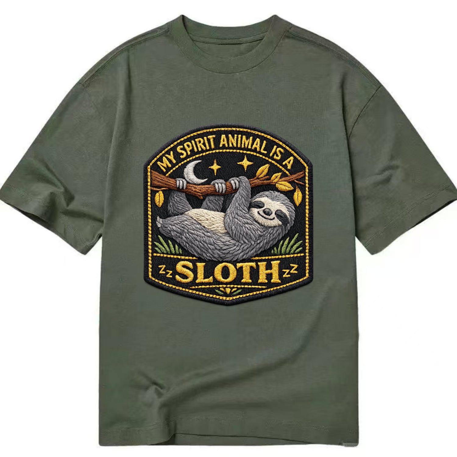 MY SPIRIT ANIMAL IS A SLOTH - lazy sloth in gray , slow life - Classic T-shirt - Army Green