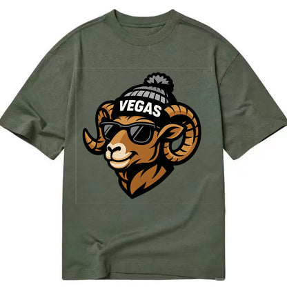 Vegas Desert Bighorn wearing Raiders silver and black beanie with pom pom and - Classic T-shirt - Army Green