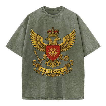 Macedonia Heritage Badge  - Vintage T-shirt - Army Green
