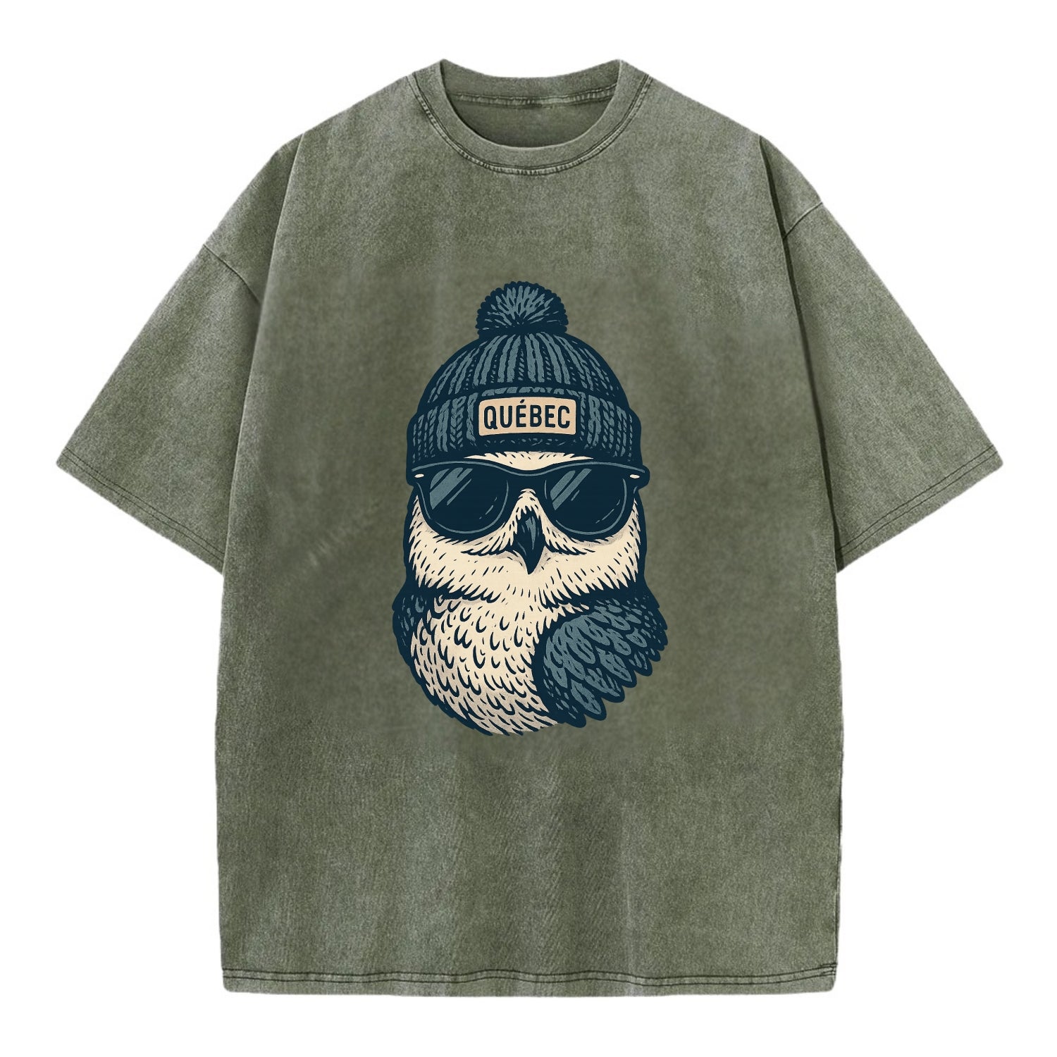 Quebec City Snowy Owl wearing Quebec bea - Vintage T-shirt - Army Green
