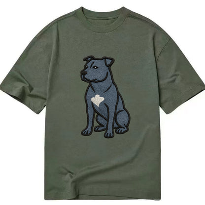 American Staffordshire Terrier - Blue embroidered design - Classic T-shirt - Army Green