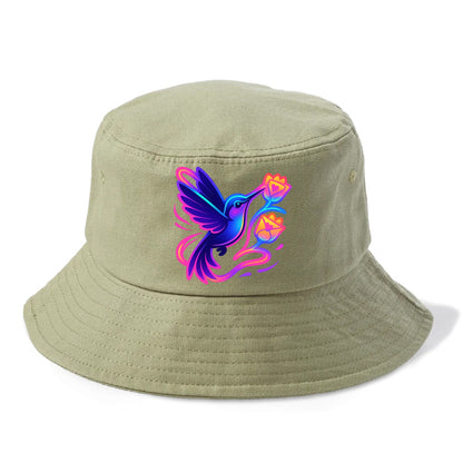 Hummingbird delivering miniature love letters tucked inside flower envelopes - Bucket Hat - Army Green