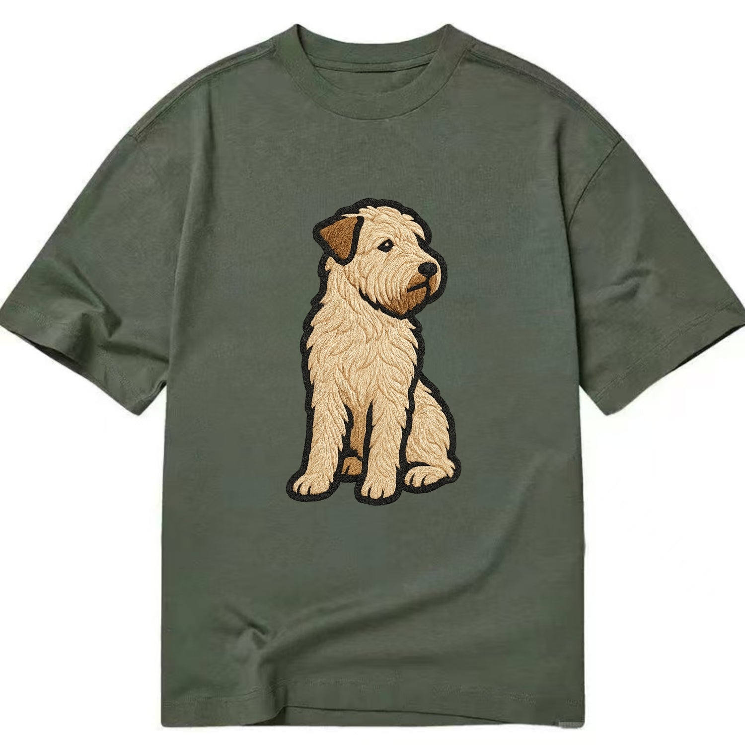 Soft Coated Wheaten Terrier - Light tan flowing coat embroidered pose - Classic T-shirt - Army Green