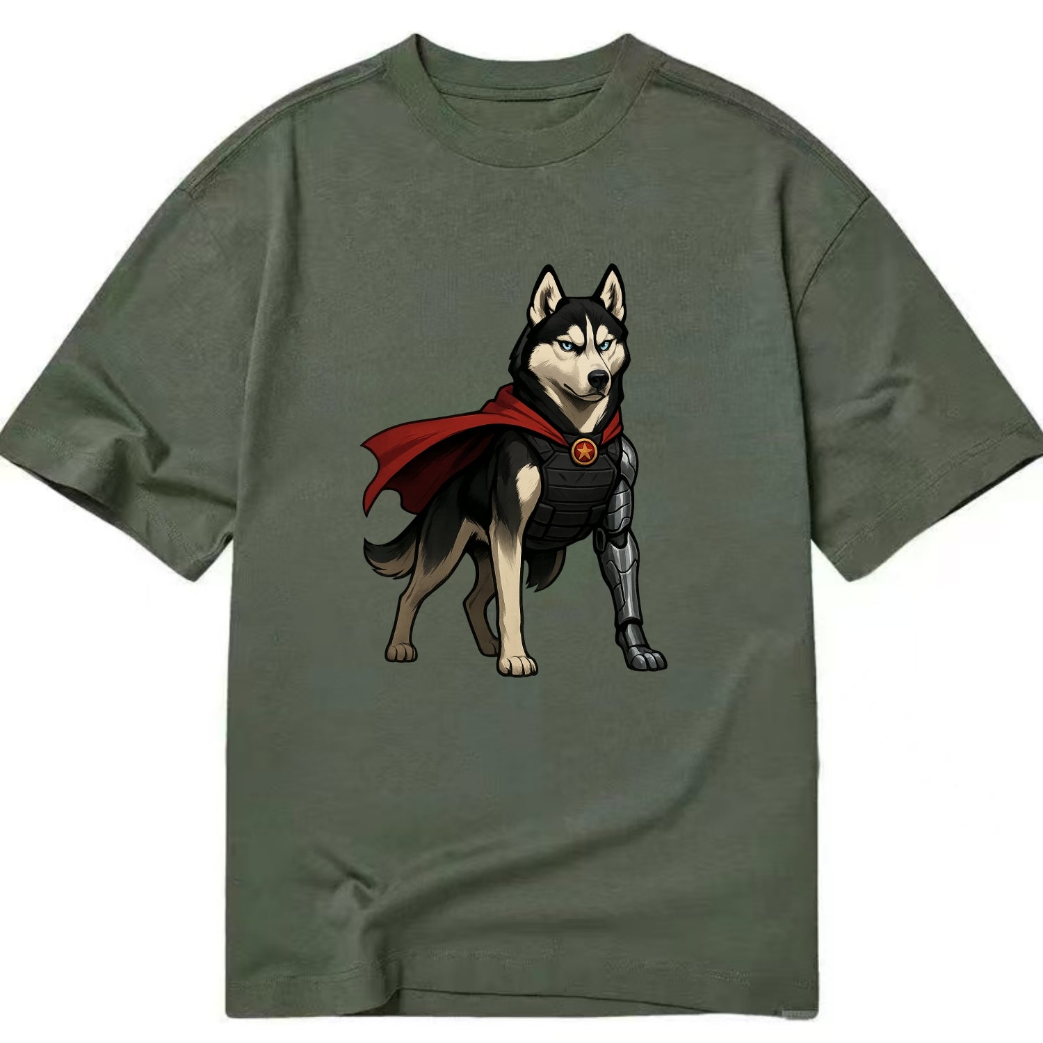 Siberian Husky Winter Soldier  - Classic T-shirt - Army Green