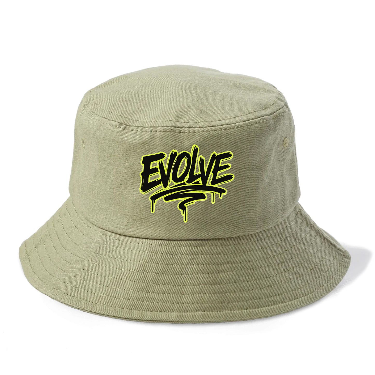 Bold typography design - "EVOLVE" - changing, becoming better - Bucket Hat - Army Green