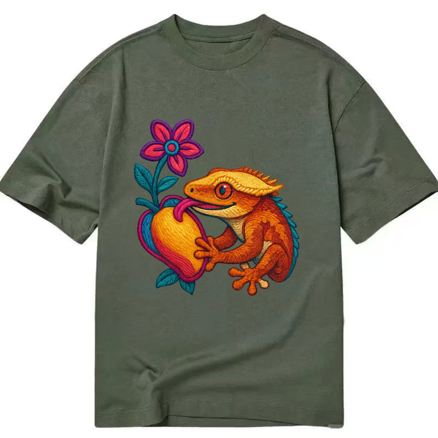 Crested Gecko - Classic T-shirt - Army Green