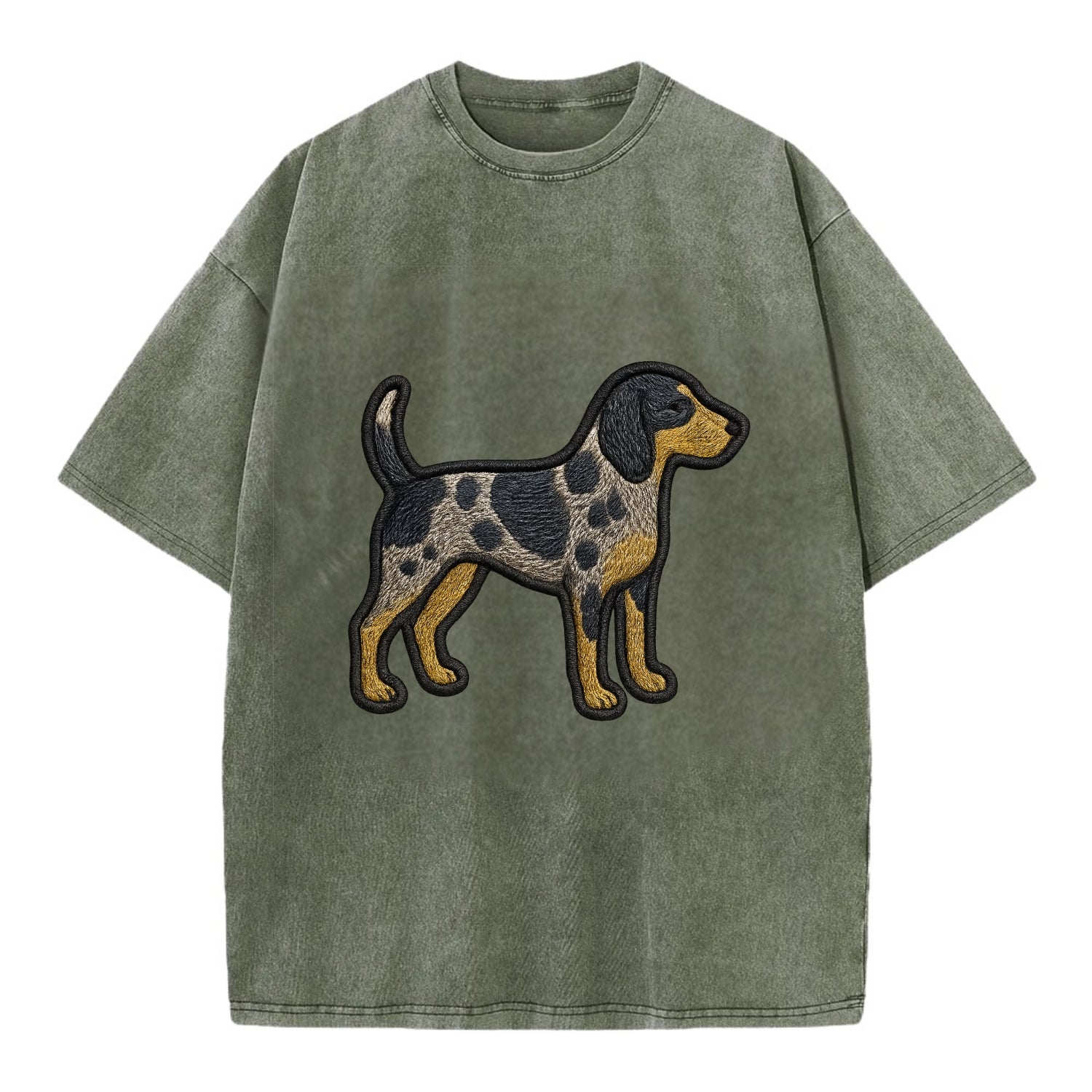 Bluetick Coonhound - Trendy spotted hound logo with prominent black border - Vintage T-shirt - Army Green