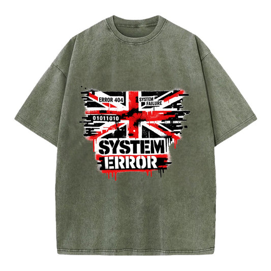 SYSTEM ERROR | Glitch Union Jack pattern | Digital corruption effect | Error code - Vintage T-shirt - Army Green