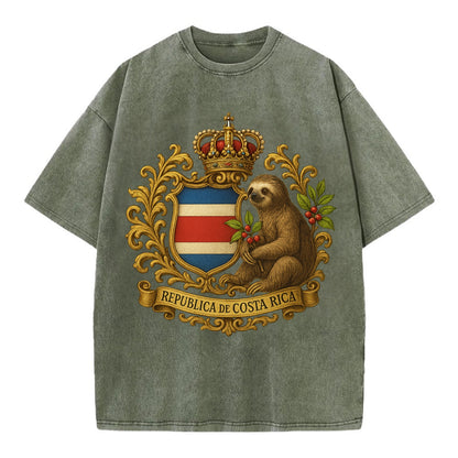 Costa Rica Sloth Emblem  - Vintage T-shirt - Army Green