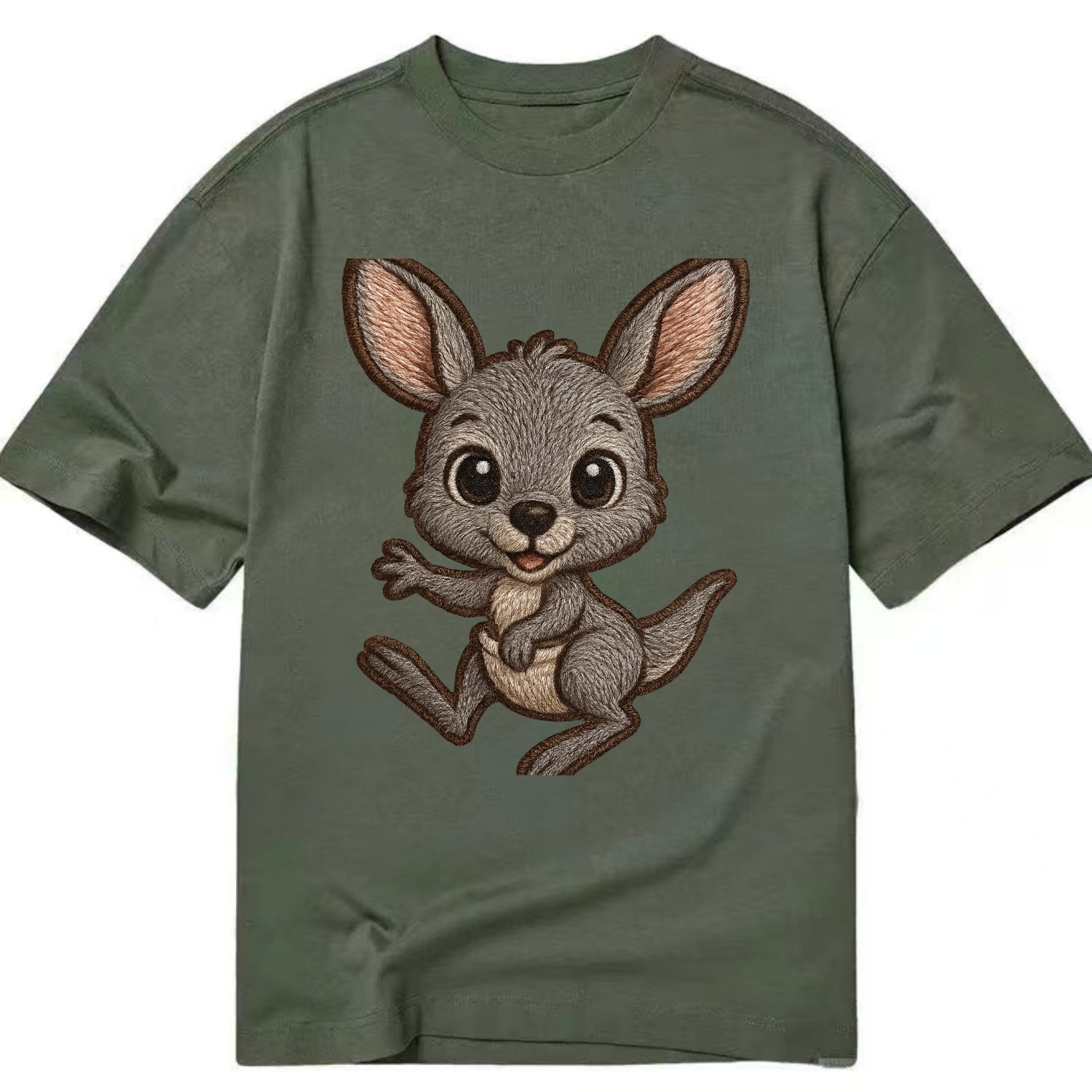 Baby Kangaroo Joey - gray fur, large ears, in pouch peek, bright eyes, - Classic T-shirt - Army Green