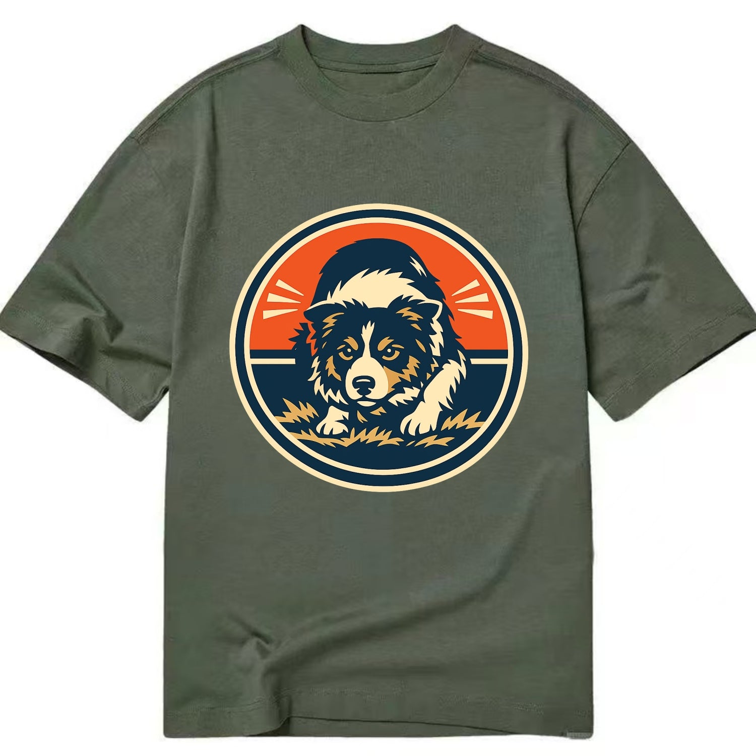 Focused Border Collie Emblem - Classic T-shirt - Army Green