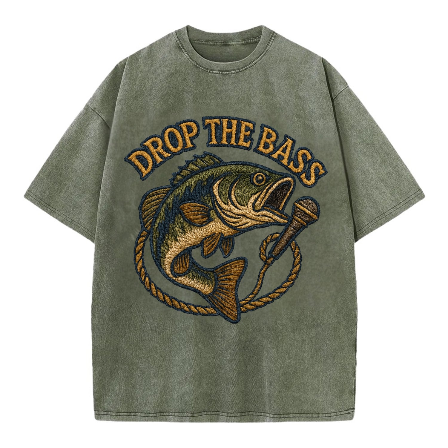 Drop The Bass  - Vintage T-shirt - Army Green
