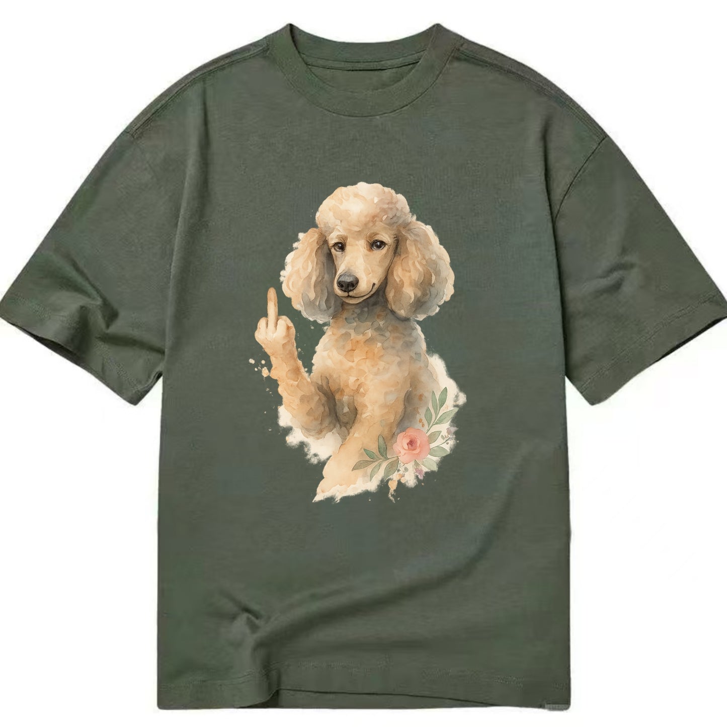 Standard Poodle with curly styled coat, intelligent face, fancy paw giving finger - Classic T-shirt - Army Green