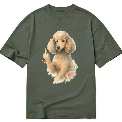 Standard Poodle with curly styled coat, intelligent face, fancy paw giving finger - Classic T-shirt - Army Green