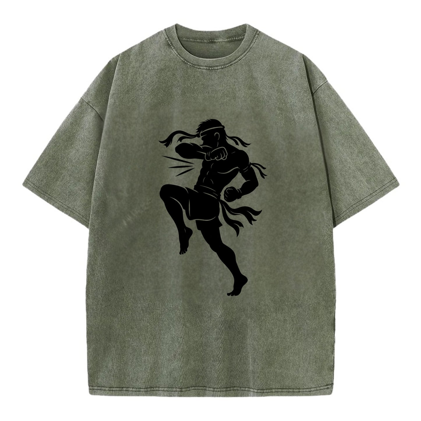 Thai Muay Thai fighter elbow strike - Vintage T-shirt - Army Green