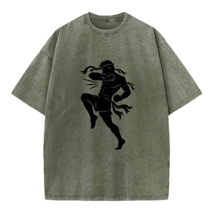Thai Muay Thai fighter elbow strike - Vintage T-shirt - Army Green
