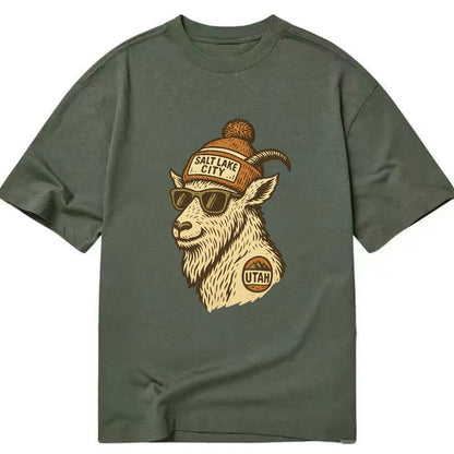 Utah Mountain Goat wearing Salt Lake City beanie with pom pom and wayfarer - Classic T-shirt - Army Green