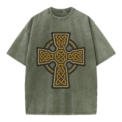Celtic Cross  - Vintage T-shirt - Army Green