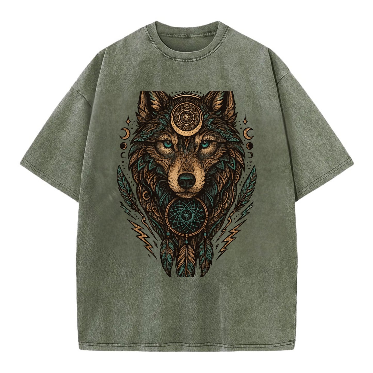 Storm Wolf Thunder  - Vintage T-shirt - Army Green
