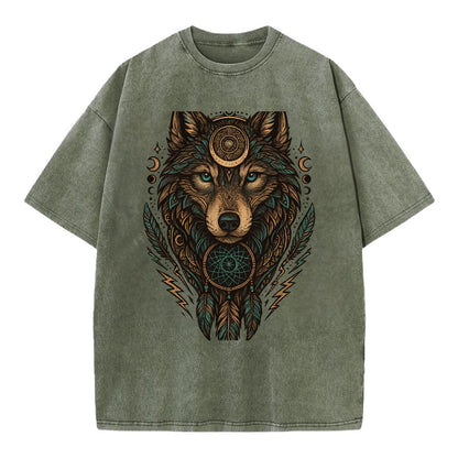 Storm Wolf Thunder  - Vintage T-shirt - Army Green