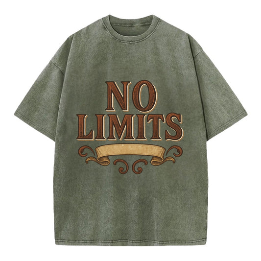 Bold typography design - "NO LIMITS" - boundless potential - Vintage T-shirt - Army Green